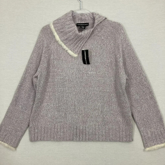 New Norton McNaughton Light Purple Fur Trim Soft Cozy Pullover Sweater Large - Picture 7 of 11